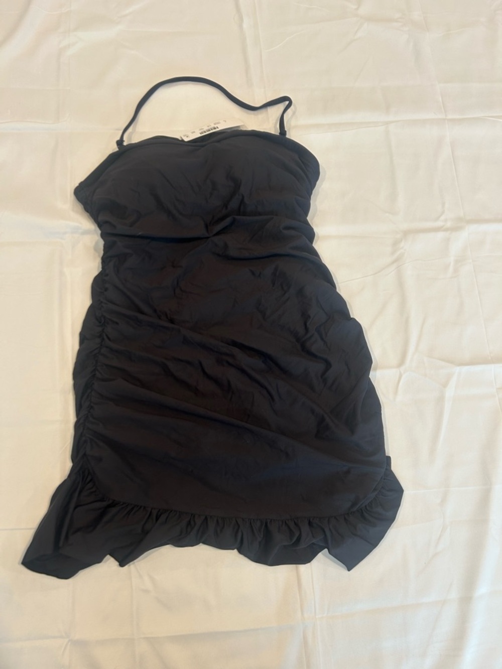 J. Crew Black Strapless Ruffle-Hem One-Piece Swimsuit